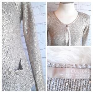 CULTURE Gold Maddie Sequined Knit Cardigan Sweater Sparkle Layering Cozy Chic S